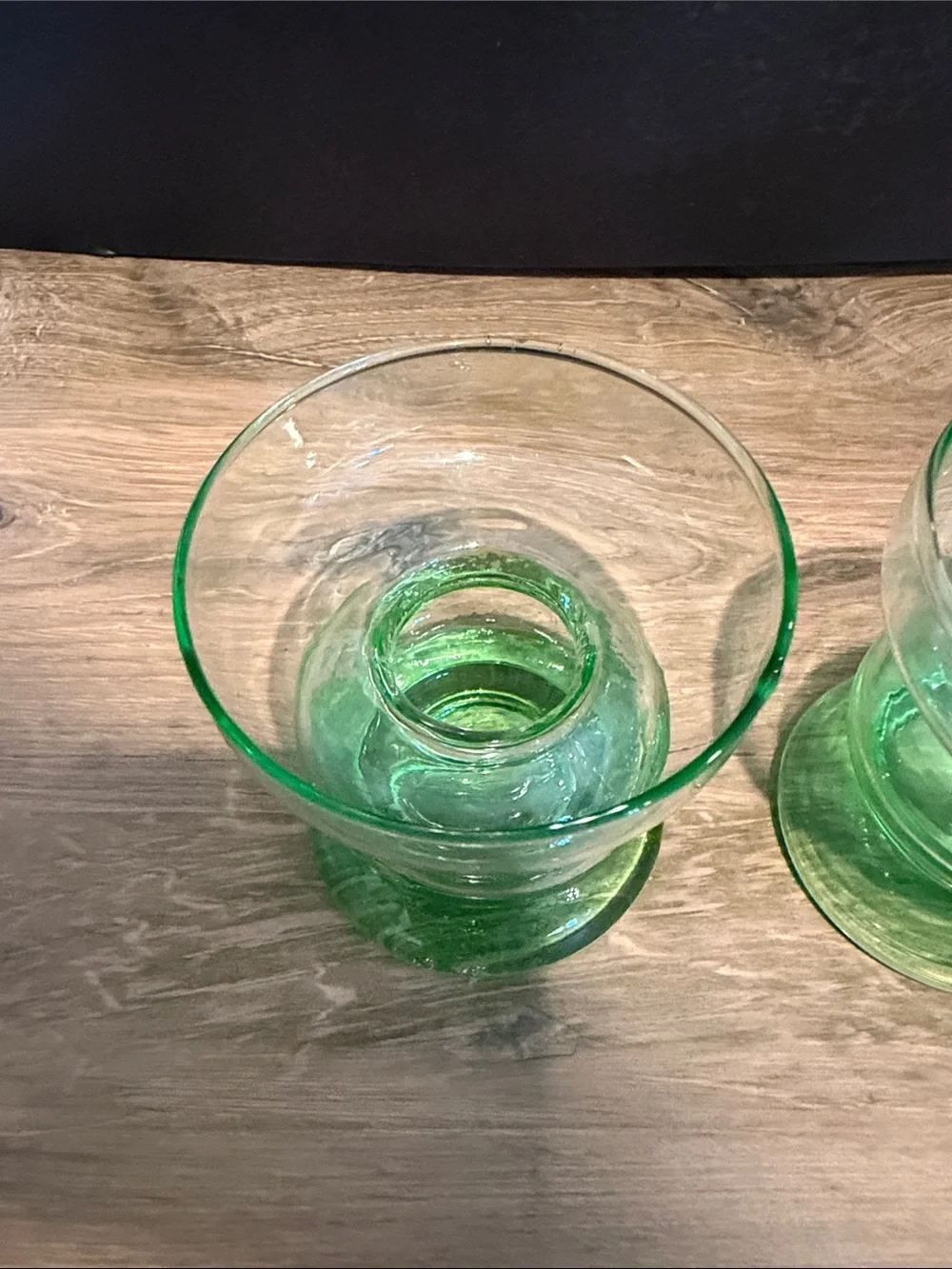 Green Glass Candle Holders - Set of 3
